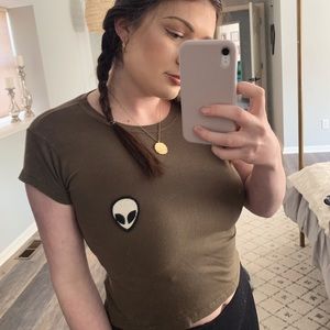 Cute Army Green Alien Pacsun Logo Tee